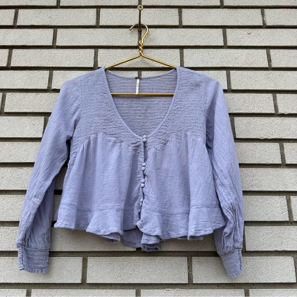 Free People Waiting on Summer Smocked Crop Top Lilac Lavender Purple Festival - Picture 6 of 13